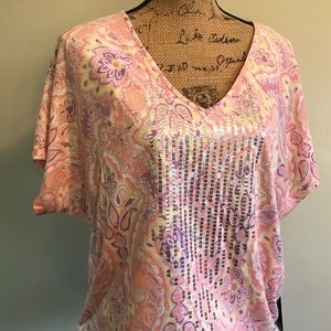 Gloria Vanderbilt embellished pastel paisley top
